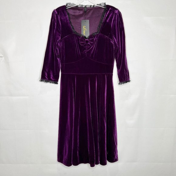 NWT iLover Dress sz Lg Purple Velvet Gothic Vintage Look Fit & Flare - Picture 1 of 10